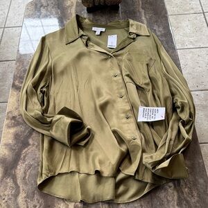 Topshop Sage Green Satin Button Down Shirt